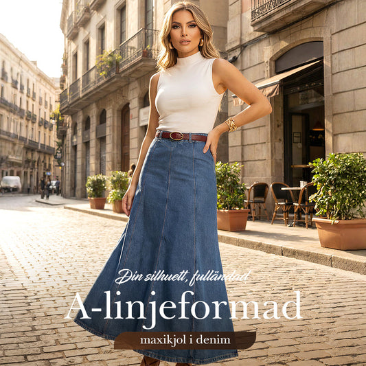🌟 Förlänger och smalnar | A-linjeformad maxikjol i denim | Smickrande silhuett 💃