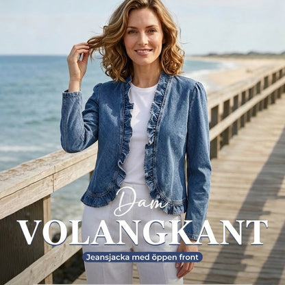 🧥 50% RABATT NU! 🌸 Dam Denimjacka med Volang & Öppen Framsida – Lättviktig & Feminin – Mångsidig & Chic 👗