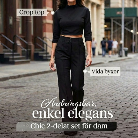 ✨Begränsad tid – 59% rabatt⏰Elegant set med crop top och byxor med vida ben för kvinnor