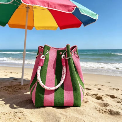 🏆👜 Boho Randig Stickad Hinkväska för Kvinnor – Handgjord Sommar Strandväska