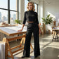 ✨Begränsad tid – 59% rabatt⏰Elegant set med crop top och byxor med vida ben för kvinnor