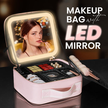 🌸 50 % RABATT NU! 🌸 LED-sminkväska med spegel – allt-i-ett för smink, resa & touch-ups, perfekt present 🎁
