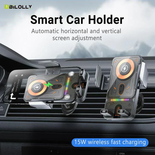 🚗60% RABATT NU! 📱 2-i-1-telefonhållare och trådlös laddare för bilen – 360° rotation, starkt grepp och snabb laddning 🔋