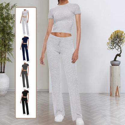 🌸 60% rabatt på nya produkter  💖Casual enfärgad T-shirt & byxor med raka ben för kvinnor