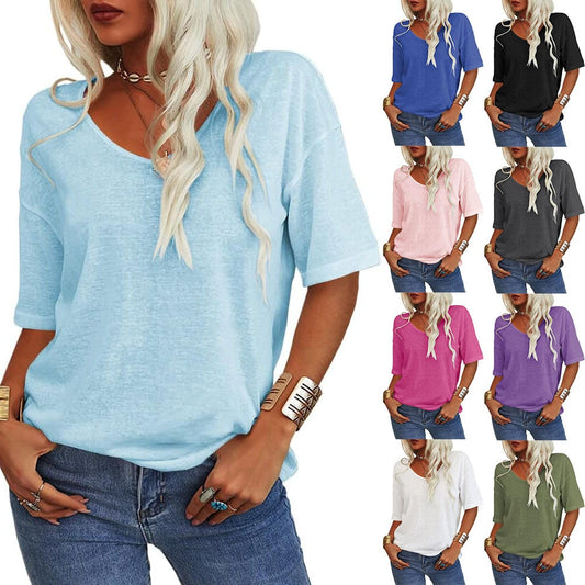 ✨2026 Begränsad tid 50 % rabatt🌸 Enfärgad V-ringad T-shirt dam