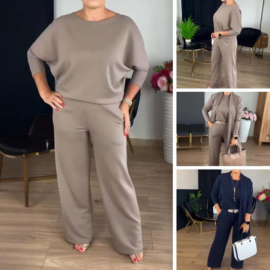 💥Julrea 50% Rabatt💥Elegant Tre-delat Set: Lång Kofta, Topp och Byxor
