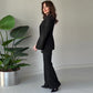 Elegant tvådelat set för damer med blazer med delade ärmar och byxor