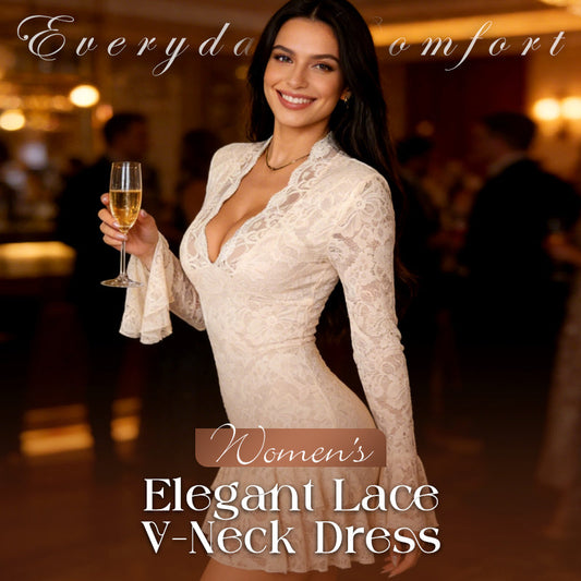 👗 En elegant spetsklänning, ✨ med V-ringad halsringning och volangdetaljer, som utstrålar maximal stil.💯