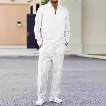 🧵 60% RABATT! 👔 Herrset i Vaffelstickning – Collegetröja & Raka Byxor 🛒