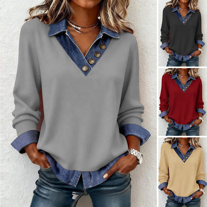 ✨🔥Kvinnors lagad jeanskrage falskt 2-delat topp👚
