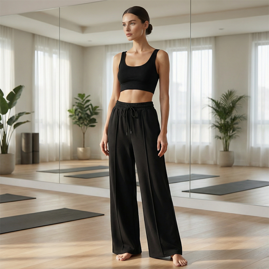 Kvinna's High-Waist Wide-Leg Byxor med Dragkedja