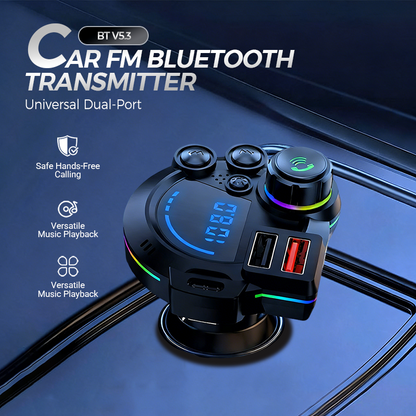 Universell FM-Bluetooth-sändare med dubbla portar för bil