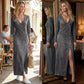 👗60% RABATT!🔥 Långärmad maxiklänning med v-ringning för dam – Mjukt tyg, åtsittande passform och elegant hög slits 💫💃