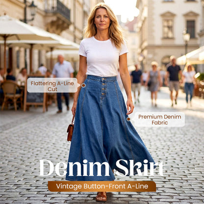Vintage A-linjeformad Jeanskjol med Knappar