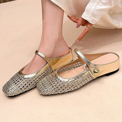 👡✨ 50% RABATT! | Vävda Mary Jane-mules med Fyrkantig Tå – Andningsbar, Bekväm & Trendig!
