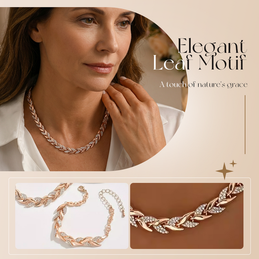 💎 50% RABATT NU! ✨ Justerbart Strass Blad Länk Halsband & Armband Set – Elegant Design, Gnistrande Kristaller & Perfekt Present 🍃