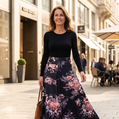 Damernas långärmade klänning med blommönster och spliced-design