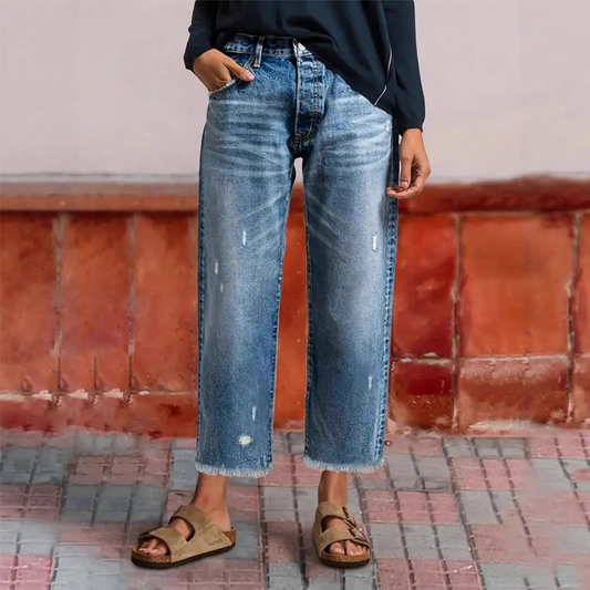 Damernas retrokorta rakbena jeans