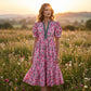 👗🌸 50% RABATT! | Maxiklänning med Blommönster & Puffärmar – V-ringning & Flytande Silhuett!