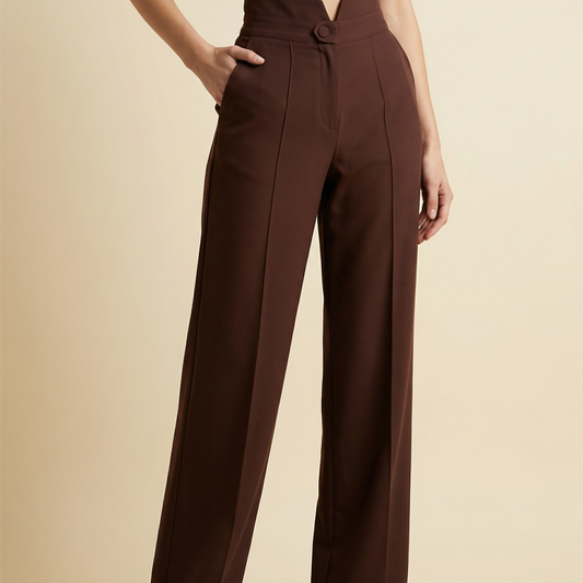 60 % RABATT! 💎 Damernas högmidjade vida byxor – V-formad midjeband, flödande silhuett och funktionella fickor (Kaffe | S–3XL) 👖✨