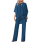 🎉Elegant tvådelat set: blus med asymmetrisk fåll och vida byxor