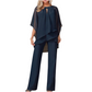 🎉Elegant tvådelat set: blus med asymmetrisk fåll och vida byxor