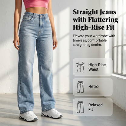 👖 50% RABATT ✨ | Högmidjade Raka Jeans – Förlänger Silhuetten & Retro Denim