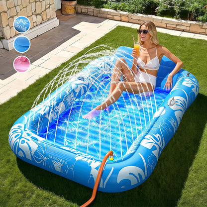 🏖️ 50% RABATT NU!💦 Oppblåsbar Bassengsolseng med Spraykjøling – Dobbel & Romslig – Flytende Vannøy 🌴