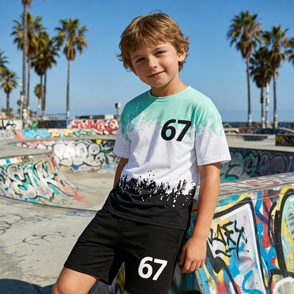 Pojkars 3D-tryckt t-shirt & shorts-set