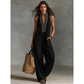 Damernas ärmfria V-ringad wide-leg overall