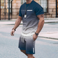 🔥🎁Nyhet 50 % RABATT🔥😎Herrset med t-shirt och shorts i gradientfärg