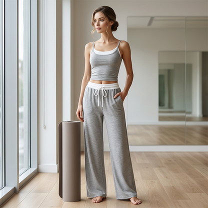 Wide Leg-svettbyxor och tanktopp i set