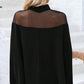 🦇 50% RABATT NU! 🖤 Damernas Hög Hals Batwing Blus – Genomskinlig Panel & Löst Passform ✨