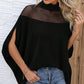 🦇 50% RABATT NU! 🖤 Damernas Hög Hals Batwing Blus – Genomskinlig Panel & Löst Passform ✨