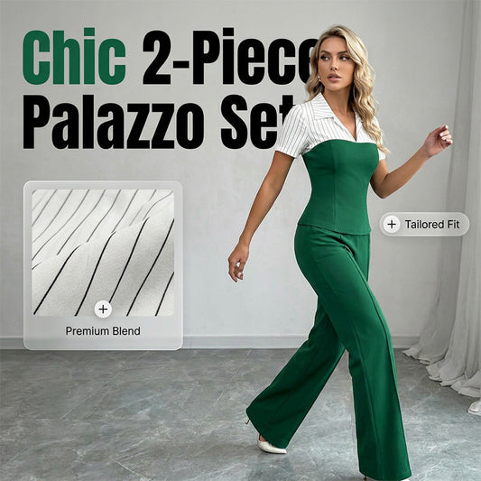 Elegant randig kavaj-t-shirt och palazzobyxor – 2-delssvit