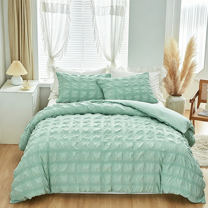 🛏️ 50% RABATT NU!✨ Minimalistiskt bäddset – Strukturerat seersucker-tyg & Lättskött – 3-delars Set 🌿