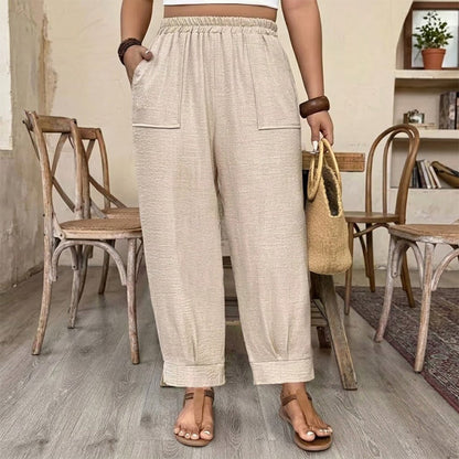 👖 Tidsbegränsat – 50% RABATT! ✨ Dam byxor med mudd vid ankeln – avslappnad passform, resår i midjan, enfärgade 🍂