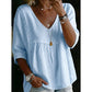 👚 50% RABATT NU! 🕊️ Kvinnors Casual V-ringad Spetskant Topp – Kejsarskuren, Lättvikt & 3/4 Ärmar – Flödande, Andningsbar & Romantisk ✨