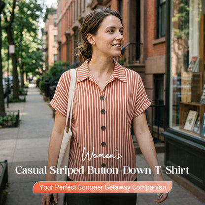 👚 50% OFF NOW! 🌊 Women's Casual Striped Button-Down T-Shirt – Soft cotton & lightweight – Relaxed fit, perfect for summer days or beach cover-ups – easy, breezy style 🌸