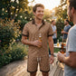 ☀️👕 Herr Tryckt 2-Delat Sommarset – Slim Fit Avslappnad Topp & Shorts Outfit