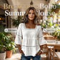 🌸 BEGRÄNSAD TID: 50 % RABATT! 🌸 Elegant sommarblus med fyrkantig halsringning – boho-spets, klockformade ärmar, flödande lager ✨