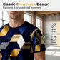 Herr T-shirt med 3D Geometriskt Tryck och Rund Hals