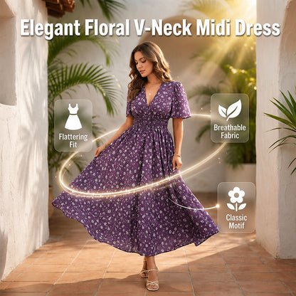👗 50% RABATT NU! 🌸 Dam Elegant Blommig V-ringad Klänning – Lätt & romantisk – Perfekt för vår, sommar eller trädgårdsfester – enkel, feminin stil ✨💐