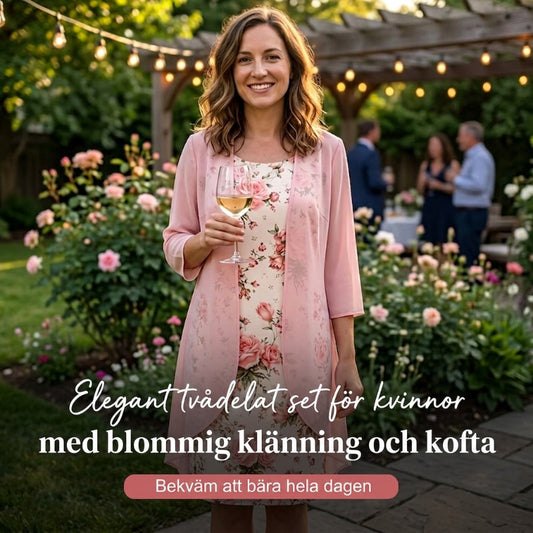 Elegant tvådelat set med chiffongklänning och kofta för dam